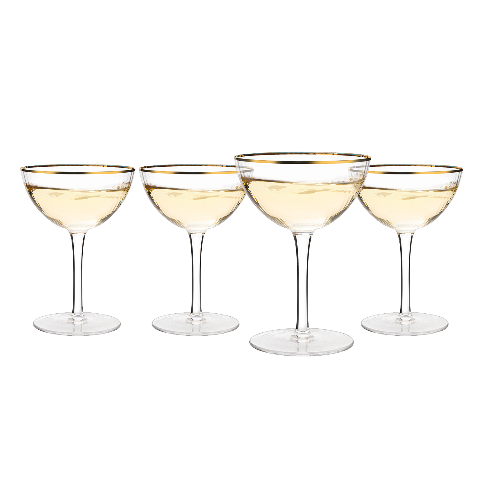 The Wine Savant Gold Rim Glasses 6 oz, Set of 4 Gold Rim Classic Manhattan Glasses For Martini, Cocktails, Champagne, Water & Wine - Classic Coupes Gilded Rimed, Crystal with Stems, Coupe
