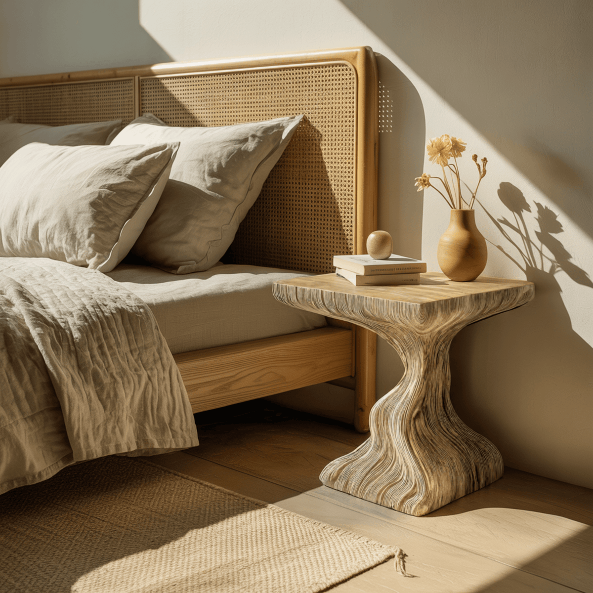 Flowing Solid Live Edge Wood Bedside Table