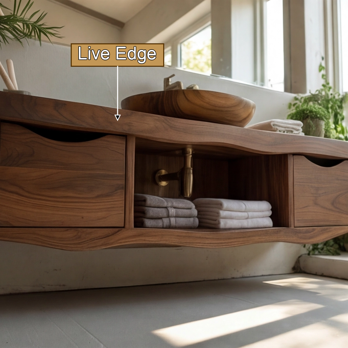 Flowline Solid Wood Floating Bathroom Vanity With Drawers
