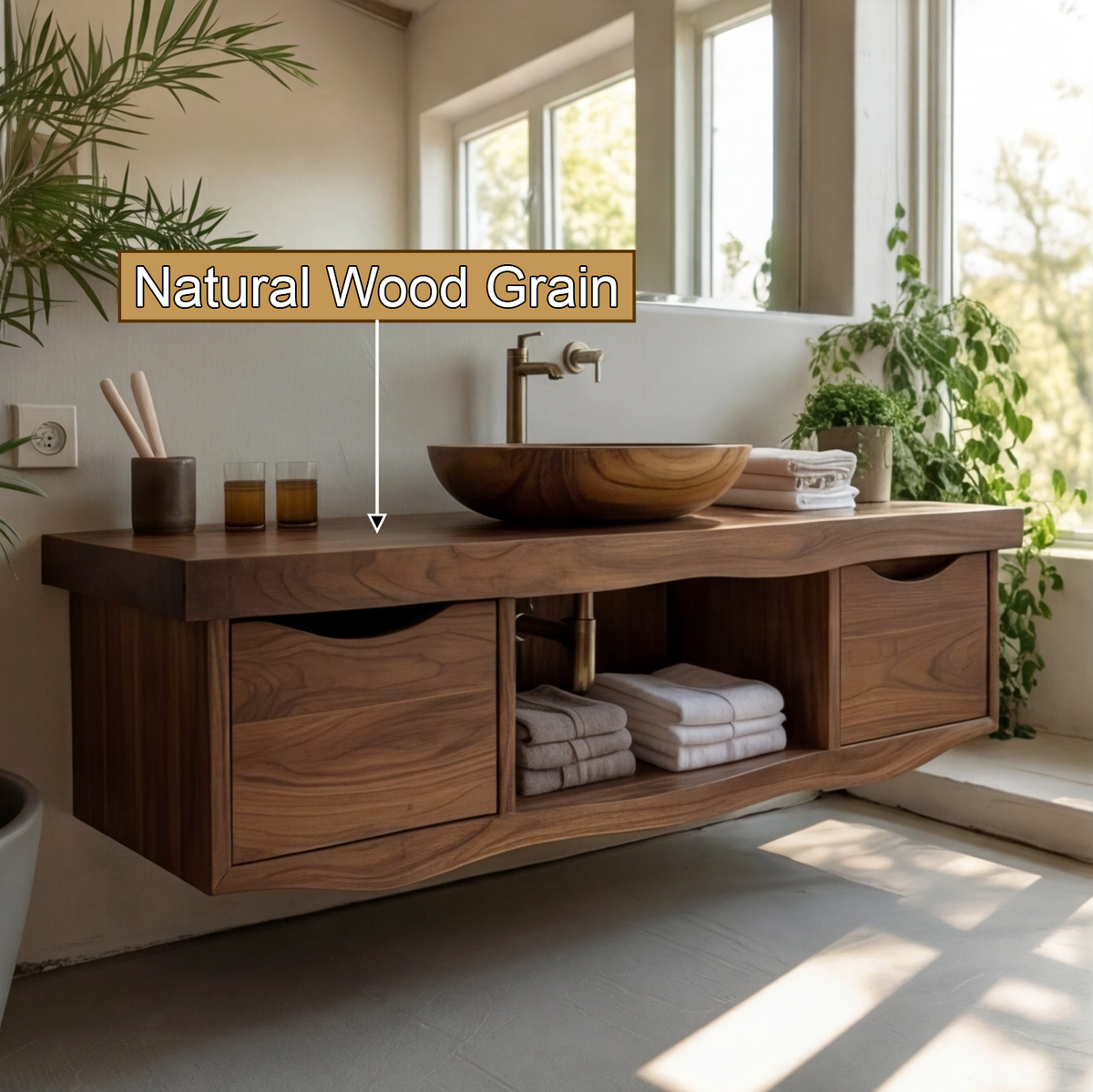 Flowline Solid Wood Floating Bathroom Vanity With Drawers