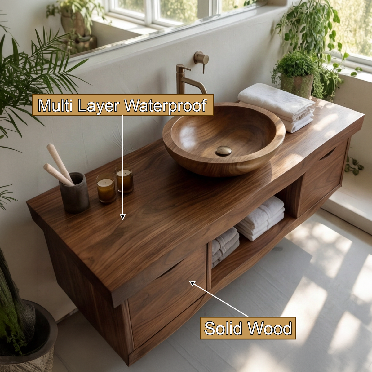 Flowline Solid Wood Floating Bathroom Vanity With Drawers