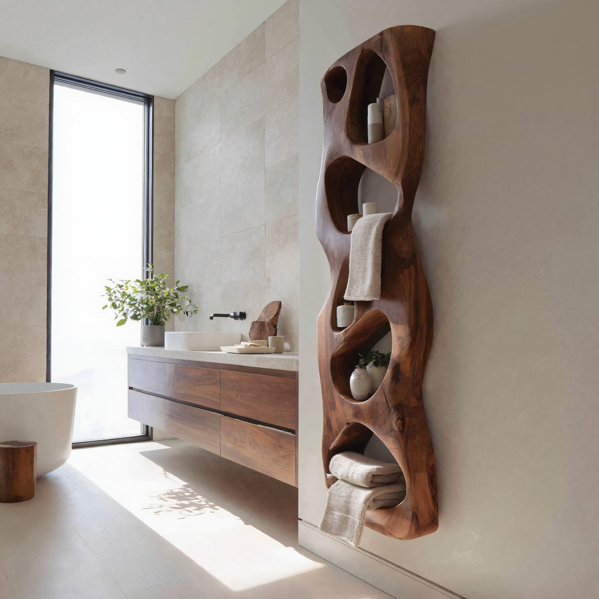Flownest Organic Wood Floating Sculptural Wall Shelf