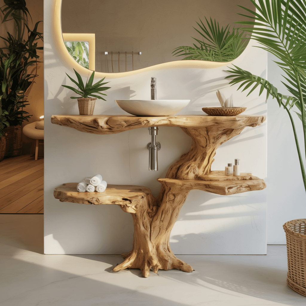 Flowroot Solid Wood Freestanding Bathroom Vanity with Shelves