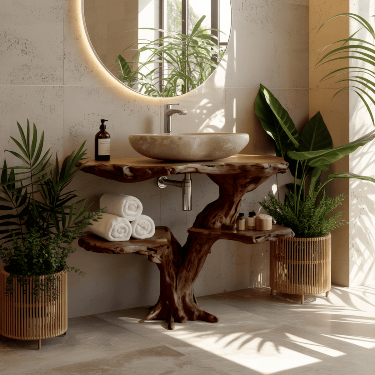 Flowroot Solid Wood Freestanding Bathroom Vanity with Shelves
