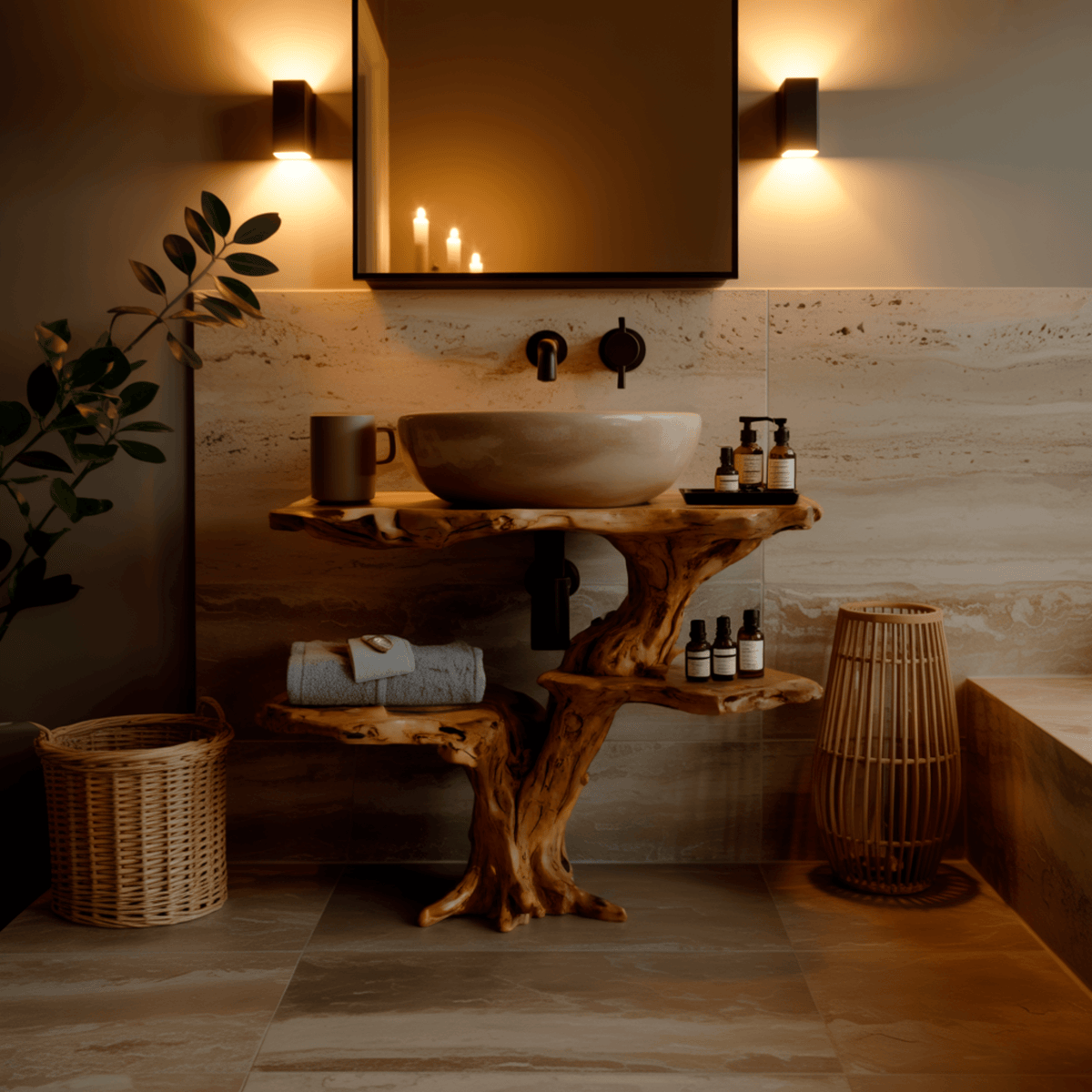 Flowroot Solid Wood Freestanding Bathroom Vanity with Shelves
