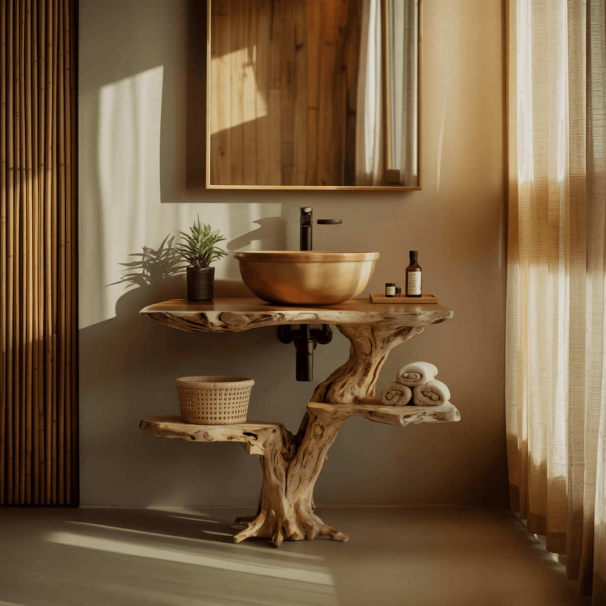 Flowroot Solid Wood Freestanding Bathroom Vanity with Shelves
