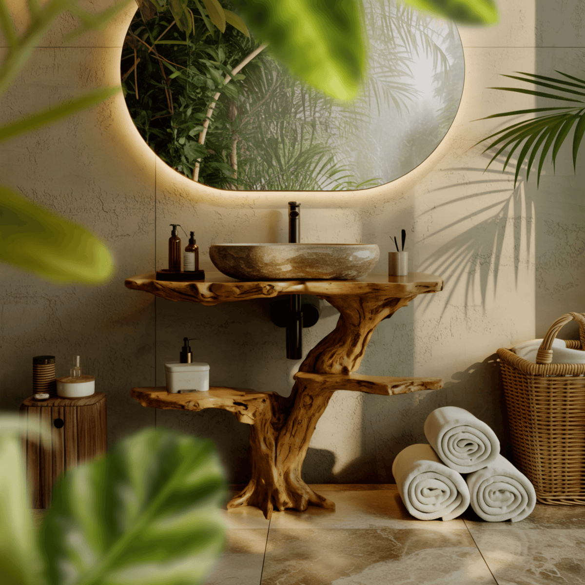 Flowroot Solid Wood Freestanding Bathroom Vanity with Shelves