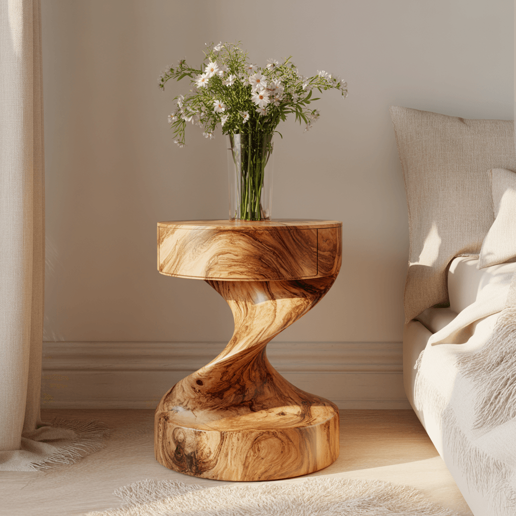 Flowtwist Handcrafted Solid Wood Bedside Table