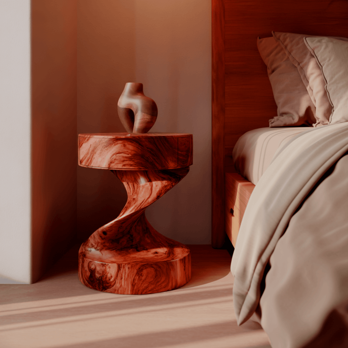 Flowtwist Handcrafted Solid Wood Bedside Table