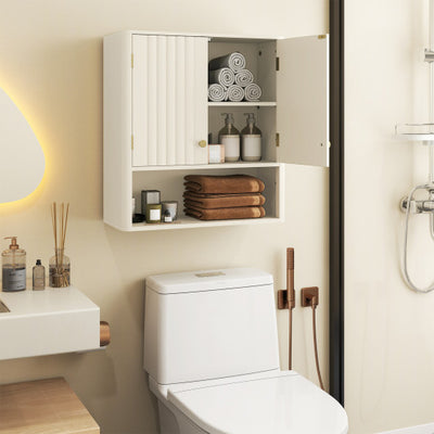 Fluted Bathroom Wall Cabinet with Open Shelf-Beige