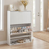 Fluted Hidden Shoe Cabinet with 2 Flip Drawers and Open Storage-White