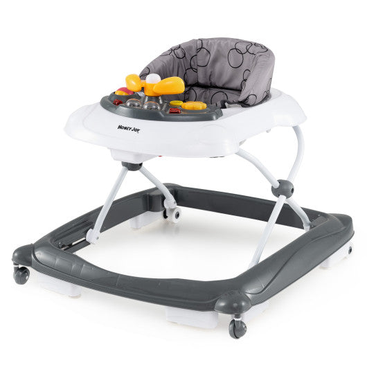 Foldable Baby Walker with 3 Adjustable Heights and Padded Seat-Gray