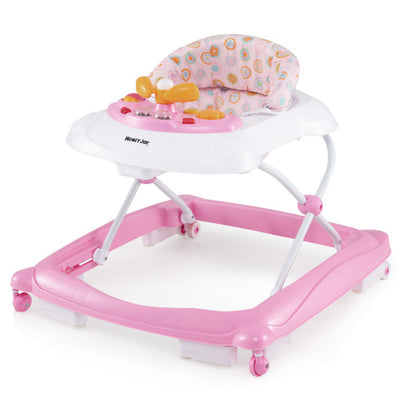 Foldable Baby Walker with 3 Adjustable Heights and Padded Seat-Pink