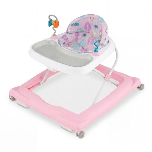 Foldable Baby Walker with Removable Seat and Adjustable Height for 6-12 Months-Pink