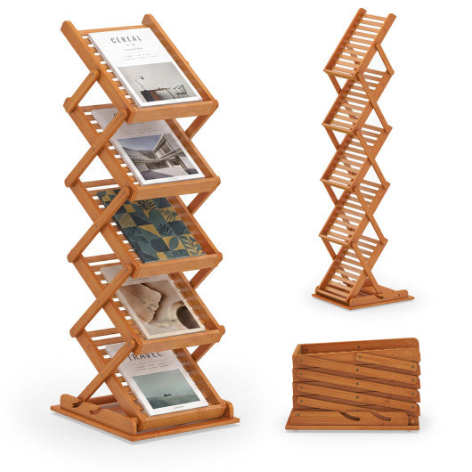 Foldable Bamboo Magazine Rack with 2 Adjustable Positions-Walnut