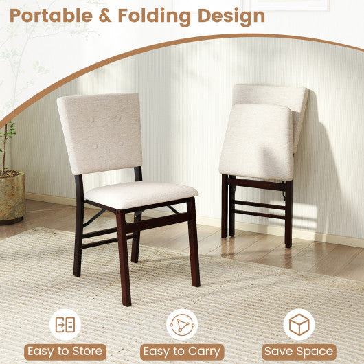 Foldable Dining Chair Set of 4 Armless Kitchen Chair with Padded Seat and Tilt Backrest-Beige