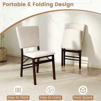 Foldable Dining Chair Set of 4 Armless Kitchen Chair with Padded Seat and Tilt Backrest-Beige