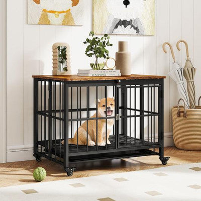Foldable Dog Crate Furniture with Removable Tray and Lockable Door-S