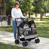 Foldable Double Pet Stroller with Adjustable Sunshade and Storage Basket-Gray