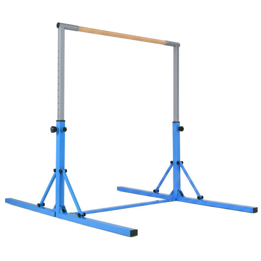 Foldable Gymnastics Bar for Kids with 3-Level Adjustable Heights-Blue