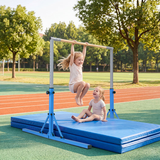 Foldable Gymnastics Bar for Kids with 3-Level Adjustable Heights-Blue
