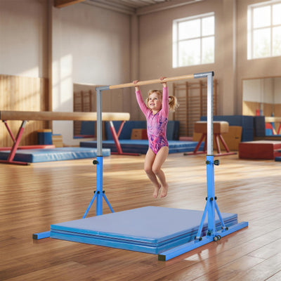 Foldable Gymnastics Bar for Kids with 3-Level Adjustable Heights-Blue
