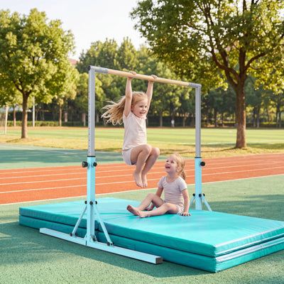Foldable Gymnastics Bar for Kids with 3-Level Adjustable Heights-Green