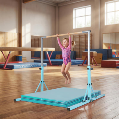 Foldable Gymnastics Bar for Kids with 3-Level Adjustable Heights-Green