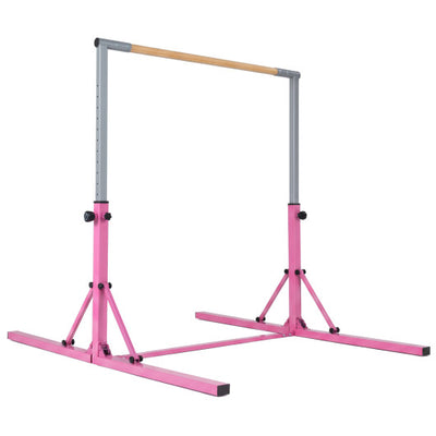 Foldable Gymnastics Bar for Kids with 3-Level Adjustable Heights-Pink
