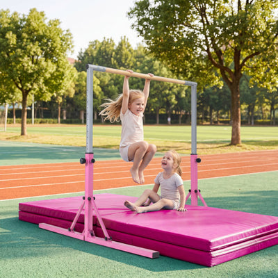 Foldable Gymnastics Bar for Kids with 3-Level Adjustable Heights-Pink