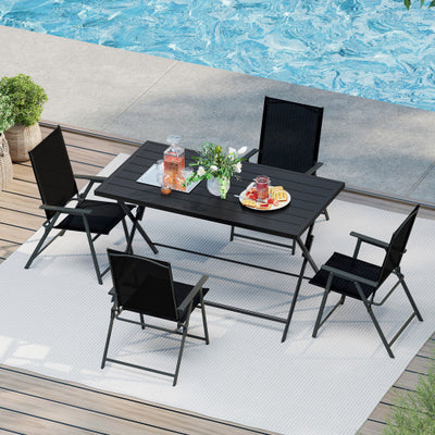 Foldable Outdoor Dining Table 48inch x 30inch Rectangular Metal Patio Table with Slatted Tabletop-Black