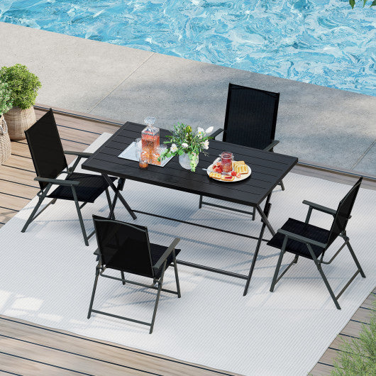 Foldable Outdoor Dining Table 48inch x 30inch Rectangular Metal Patio Table with Slatted Tabletop-Black