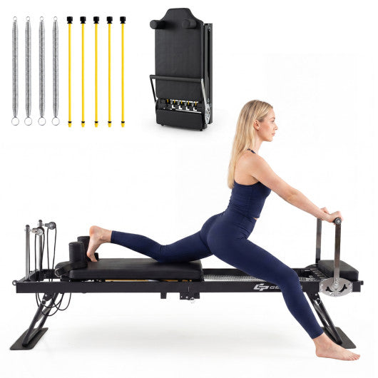 Foldable Pilates Reformer Machine for Home Gym Large Pilates Equipment-Black