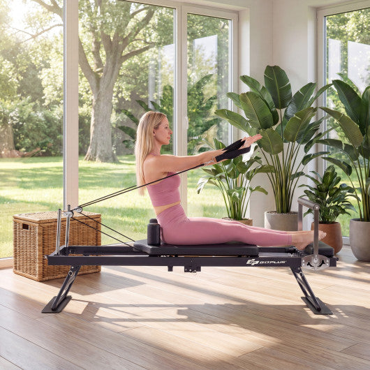 Foldable Pilates Reformer Machine for Home Gym Large Pilates Equipment-Black