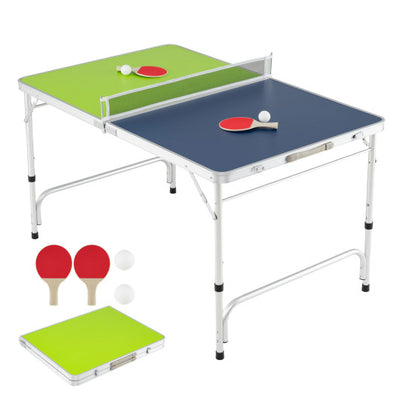 Foldable Ping Pong Table Game Set Mini Table Tennis Table with Adjustable Height-Blue & Green