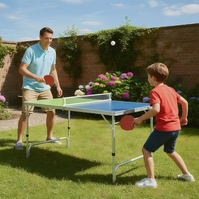 Foldable Ping Pong Table Game Set Mini Table Tennis Table with Adjustable Height-Blue & Green