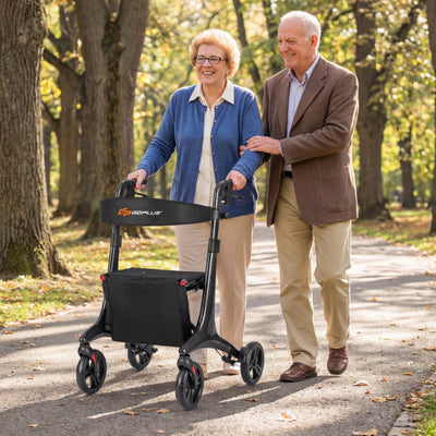 Foldable Rollator Rolling Walker with Seat for Seniors-Black