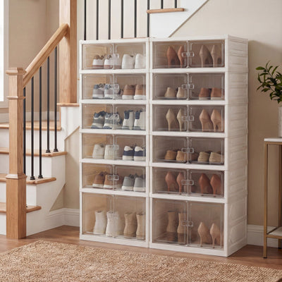 Foldable Shoe Rack Organizer 12-Pair 6-Tier Collapsible Shoe Cabinet-White