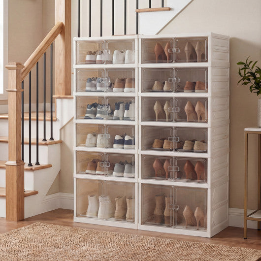 Foldable Shoe Rack Organizer 12-Pair 6-Tier Collapsible Shoe Cabinet-White