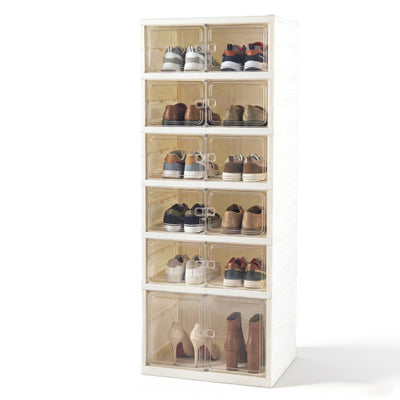 Foldable Shoe Rack Organizer 12-Pair 6-Tier Collapsible Shoe Cabinet-White