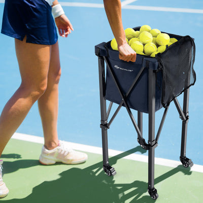 Lightweight Foldable Tennis Ball Teaching Cart with Wheels and Removable Bag-Blue