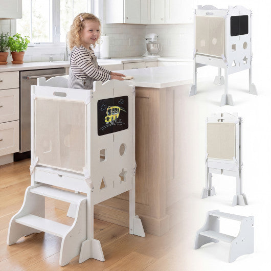 Foldable Toddler Step Stool with Chalkboards 2-Step Stool-White