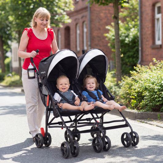 Foldable Twin Baby Double Stroller Ultralight Umbrella Kids Stroller-Black