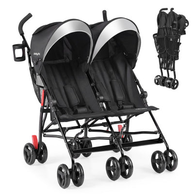 Foldable Twin Baby Double Stroller Ultralight Umbrella Kids Stroller-Black