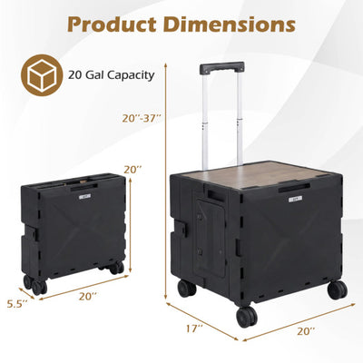 Foldable Utility Cart on 4 Rotate Wheels with Cup Holder-Black