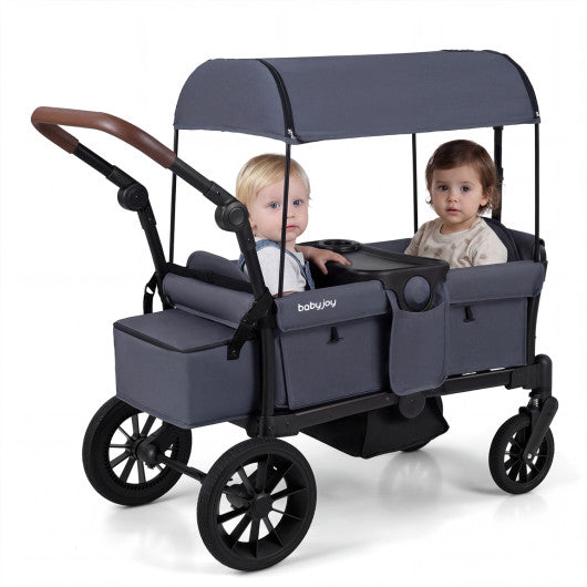 Foldable Wagon Stroller for 2 Kids Double Seater Toddler Stroller with Removable Canopy-Gray