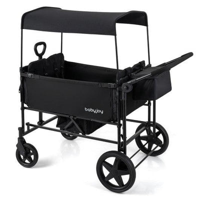 Foldable Wagon Stroller for 4 Kids with Removable Canopy and Adjustable Push-Black