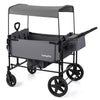 Foldable Wagon Stroller for 4 Kids with Removable Canopy and Adjustable Push-Gray