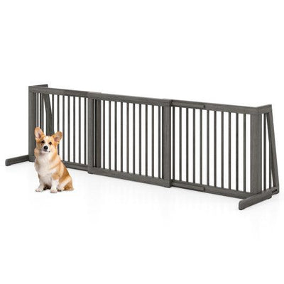 Folding Adjustable Free Standing 3 Panel Wood Fence for Dogs-Gray