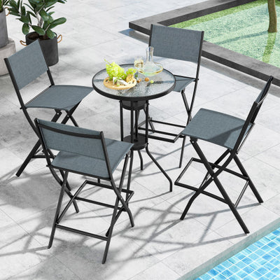 Folding Bar Stools Set of 2 Backrest Humanized Footrest-Blue